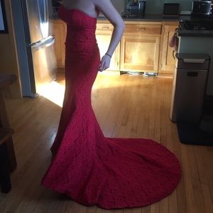 Strapless Red Lace Gown